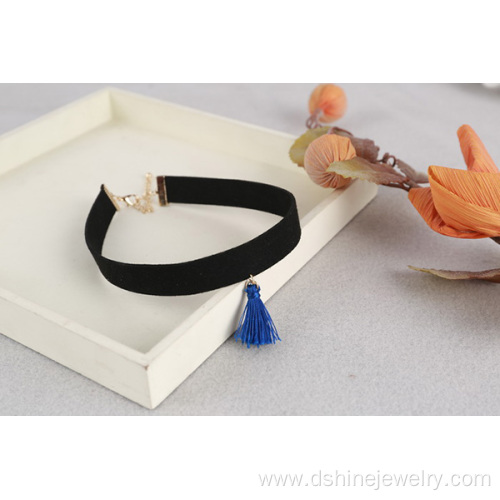 Fashion velvet choker necklace tiny tassel black necklace